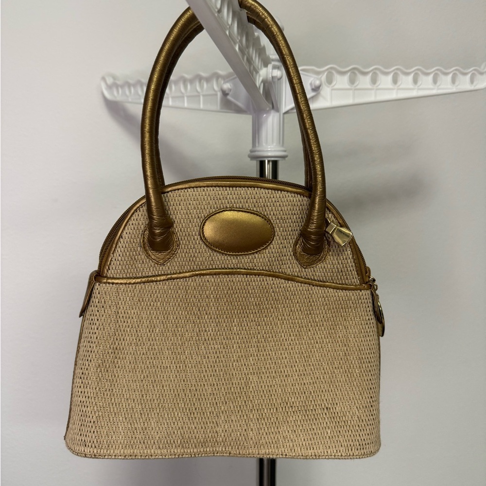 Vintage Stuart Weitzman Gold Woven Top Handle Bag Satchel Purse Made in Spain
